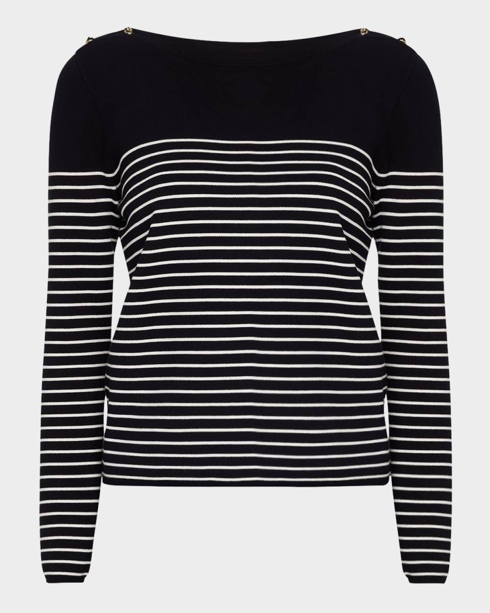 Papilla Striped Button-Shoulder Sweater